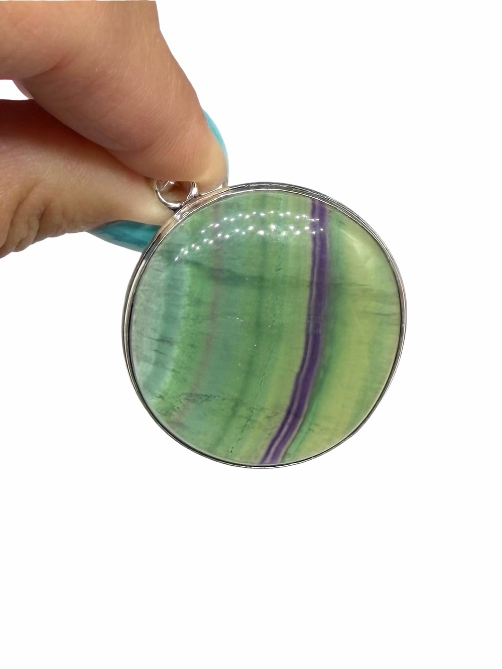 Rainbow Fluorite Necklace Pendant 925 Sterling Silver Overlay